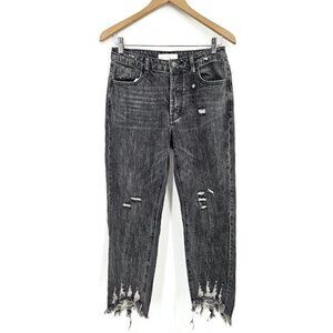 New One Teaspoon Truckers Jeans Womens 25 Black Mid Waist Distressed